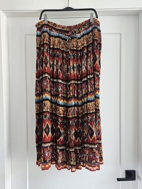 Jessie Vintage Crinkle Broomstick Boho Multi-Color Maxi Skirt 90s